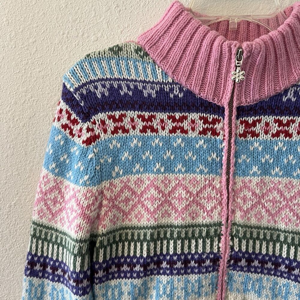 Vintage Y2K Cardigan Sweater Girls XL Fair Isle Full Zip Colorful Ski So Real - Picture 5 of 15